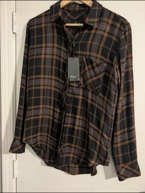 Rails Women's Black, Brown & Blue Plaid Button-Down Shirt
